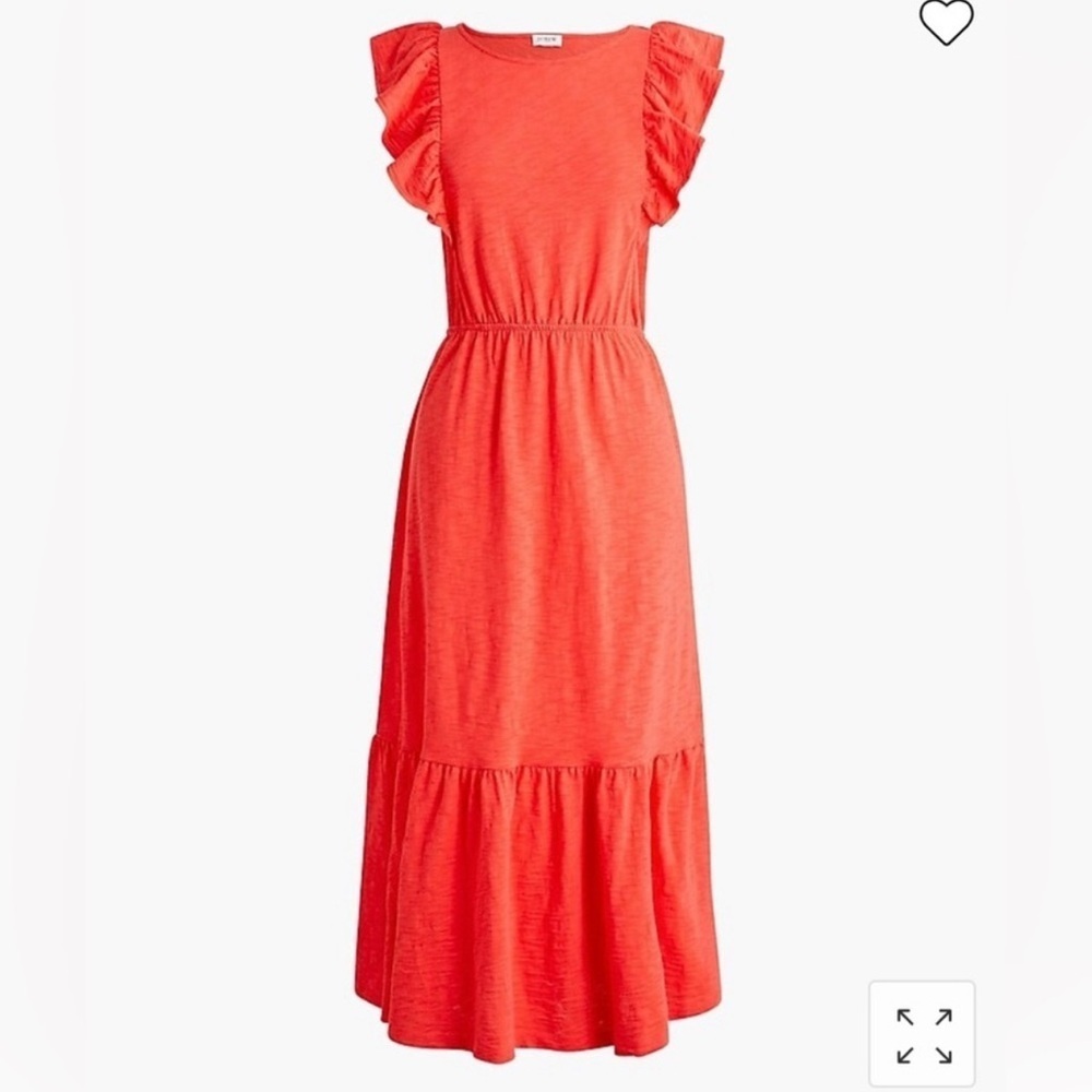 J.Crew Womens Coral Ruffle Sleeve Midi Dress Elastic Waist Tiered Boho 3X Beach